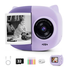Rongta Instant Print Camera for Kids, Children Portable Camara Toy Birthday Gifts, Educational Toys, 2.4 Inch Screen Kids Digital Camera for Girls Boys Age 3 4 5 6 7 8 9 10，Purple