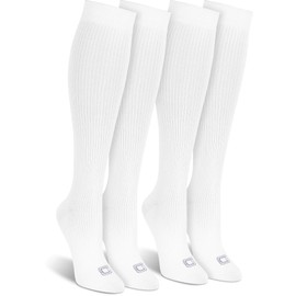Doctor's Choice Women's 2 Pack Light Compression Over Calf Socks, White, 9-11