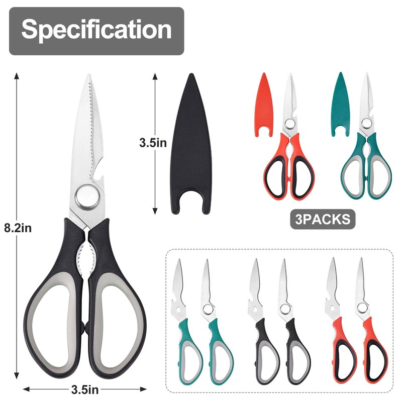 3-Pack Kitchen Scissor All Purpose Kitchen Shears Heavy Duty Scissors