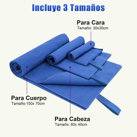 Toalla Deportiva, Toalla Microfibra 3 PCS, Toalla Microfibra Secado Rápido, Toalla de Viaje Ligera, Toallas de Campismo, Toalla Deportiva para Playa, Natación, Yoga, Gimnasio, Senderismo (Azul)