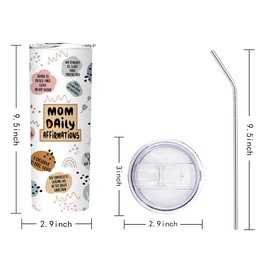 Fatbaby Mom Tumbler,Birthday Mother’s Day Christmas Gifts for Mom Mother,Mom Daily Affirmations Tumbler Cup,Vacuum Insulated Stainless Steel Skinny Tumbler With Lid and Straw 20oz