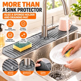 Silicone Faucet Mat for Kitchen & Bathroom Sinks – Quick-Drain Splash Guard and Countertop Protector for Everyday Sink Organization