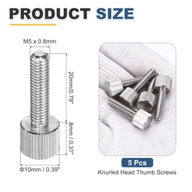 sourcing map 5 Pcs M5 x 20mm Knurled Thumb Screws, 304 Stainless Steel Flat Head Knurled Fully Threaded Thumbscrew Bolts Fasteners for Home, Electronic, Machine