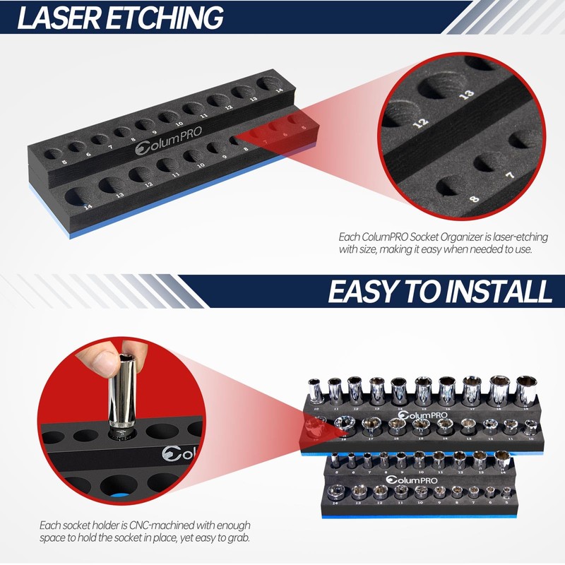 ColumPRO Foam Socket Organizer for Tool Box Drawer,Sockets Holder for