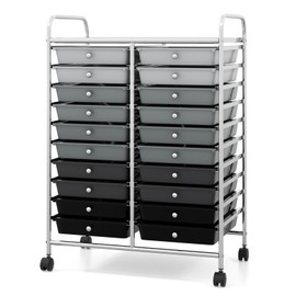 COSTWAY 20-Drawer Rolling Storage Cart, Utility Storage Organizer Cart for Tools, Scrapbook, Paper, Craft, Multipurpose Storage Trolley on Wheels for Home Office School, Mixed Black