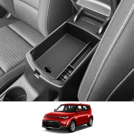 CDEFG Center Console Organizer for 2020 2021 2022 2023 2024 2025 Kia Soul, Insert ABS Black Materials Tray, Armrest Box Secondary Storage (Black Mats)