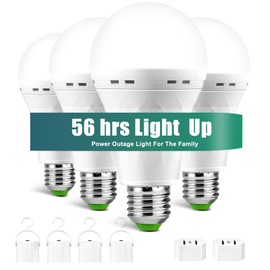 MOSLIAN Emergency-Rechargeable Light Bulb with Hook,Stay Lights Up When Power Failure, 1500mAh 12W 60W Equivalent LED Light Bulbs for Home, Camping, Hiking(E27, with Hook,with Plug Cap) 4 Pack