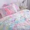 Wajade Faux Fur Plush Rainbow Comforter Set Fluffy Fuzzy Shaggy