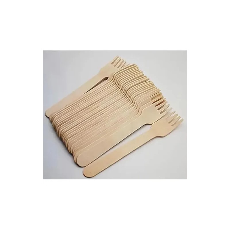 Tenedor Madera Biodegradable 6 Pulgadas 100 Piezas Wecare Ecológico Beige