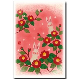 冬のイラスト ポストカード 「雪椿」 うさぎ絵葉書 和道楽