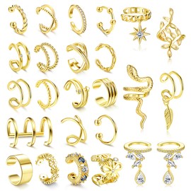ORAZIO 20/25pcs Ear Cuff Set Women's Ear Cuff Earrings Earcuffs Set Helix Cartilage Ear Cuff Without Ear Hole Wrap Earring Fake Earrings Ear Cuffs Ear Cuff Ear Cuff, Rose Gold Copper Silver, Cubic