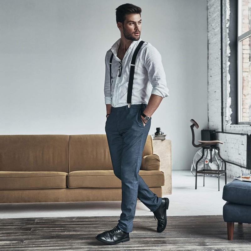 DonDon Men's Braces Extra Strong 3.5 cm Wide with 4