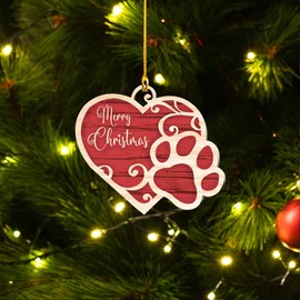 Wooden Dog Paw Ornament Christmas, Double-Side Printed Pet Dog Ornaments, Memorial Dog Ornament Gift for Christmas Tree Decoration, Dog Loss Sympathy Gift Ornament Décor 1