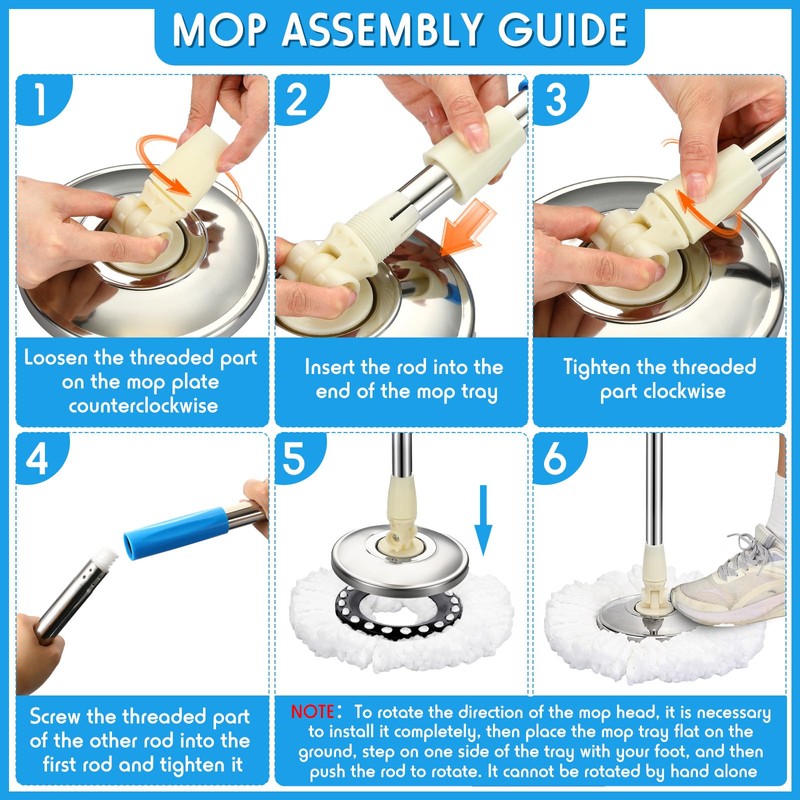 Spin Mop Replacement Handle 360 Degree Spin Mop Pole Handle
