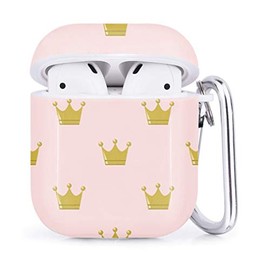 Compatible with Airpods 2 & 1 – Shockproof TPU Gel Portable Protection Soft Case Cover Skin with Carabiner Clip Keychain (Golden Crown Princess)