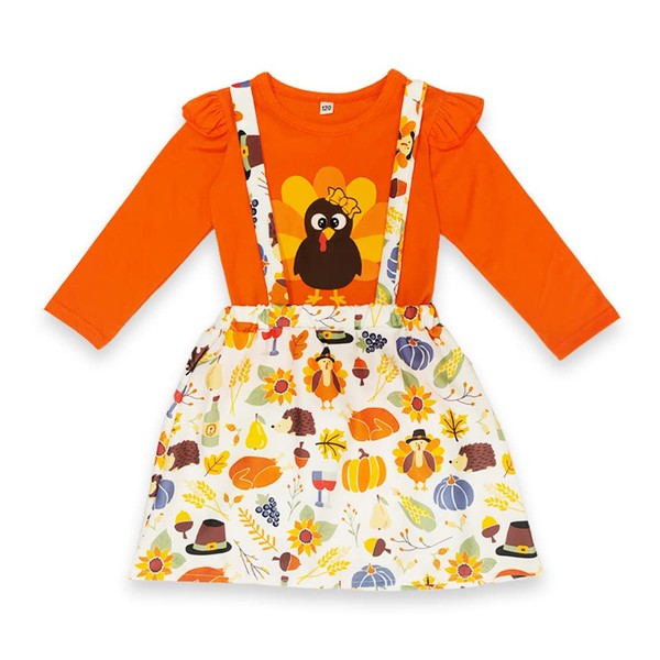 Remimi Toddler Girls Thanksgiving Dress Kids Fall Pumpkin Turkey Suspender