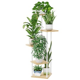 Bamworld White Plant Stand Indoor,Corner Metal Plant Shelf for Multiple Plants,5 Tier Tall Flower Stand for Patio Garden Balcony Living Room Bedroom