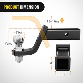 Nilight Trailer Hitch Ball Mount with 2-Inch Trailer Ball & 5/8" Hitch Pin Clip Fits 2-Inch Receiver 7500 lbs 4" Drop,2 Years Warranty