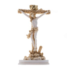Jesus Christ of Nazareth Son of God Messiah Crucifix Christian Statue Alabaster Gold Tone 9.05''