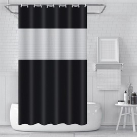 Shower Curtain Mould Proof 180x180cm,ECO Shower Curtain Spliced Black PEVA Waterproof Heavy Duty Bathroom Curtains with 3 Magnets,12 Plastic Hooks Quick-Drying Washable Bath Shower Curtain Home Decor