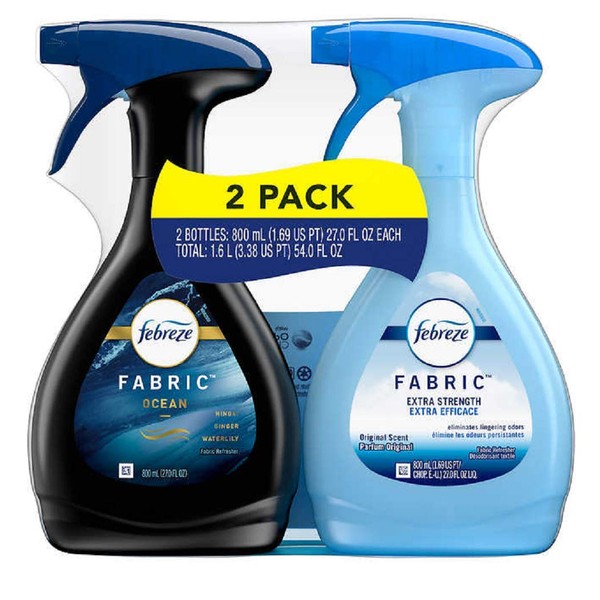 Febreze Fabric Refresher, Odor Eliminator Extra Strength + Fabric Ocean Scent Waterlily Ginger Hinoki, 2 Pack (27 OZ Each) - Brand : Febreze