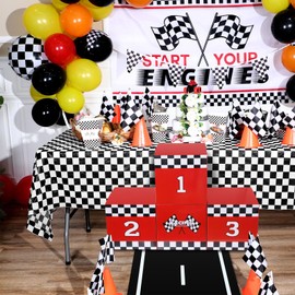 Zhanmai 4 Pcs Large Racing Car Party Boxes 11.8 x 11.8 Inch Goodie Checkered Boxes for Race Car Birthday Party Truck Theme Race Car Podium Centerpiece Party Decorations Cardboard Race Car Party Favors