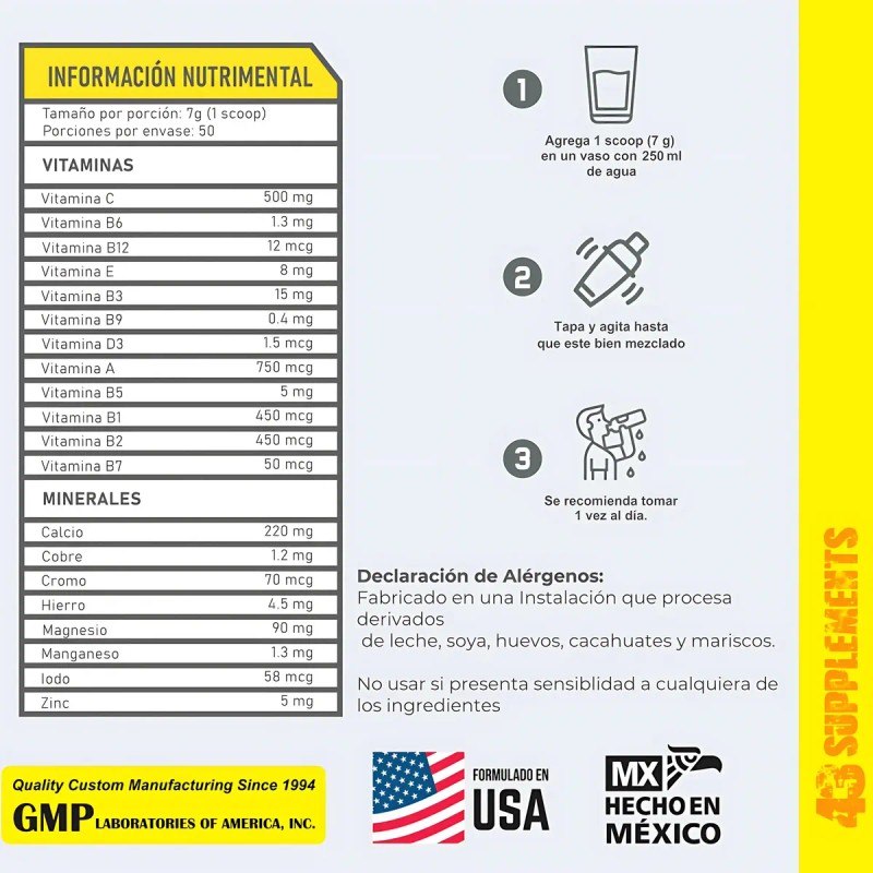 Suplemento Multivitamínico + Minerales 43 Supplements 350gr