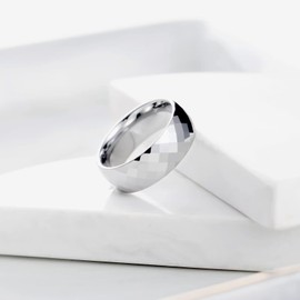 King Will 8mm Silver Mens Tungsten Wedding Ring Multi Faceted Domed High Polished Wedding Band for Men Women Rhombus Multi Faceted 11