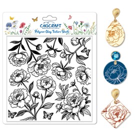 CHGCRAFT Realistic Flowers Pattern Polymer Clay Texture Sheet Plant Leaves and Peonies Silicone Clay Texture Mat for Polymer Clay Making Earrings Jewelry DIY Crafts 5.5 × 5.5 Inch
