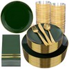 NOCCUR 350PCS Green Plastic Plates - Disposable Green Gold Dinnerware