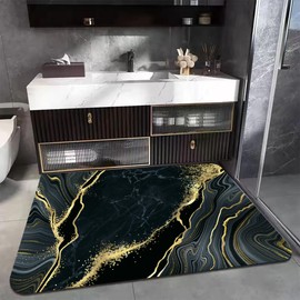 Pink Alley Marble Bathroom Rug 16" x 24" - Black Bath Mat with Golden Penh | High Absorbent, Quick Dry Indoor/Outdoor Mat with Non-Slip Backing for Bedroom & Bathroom (Black, Small)