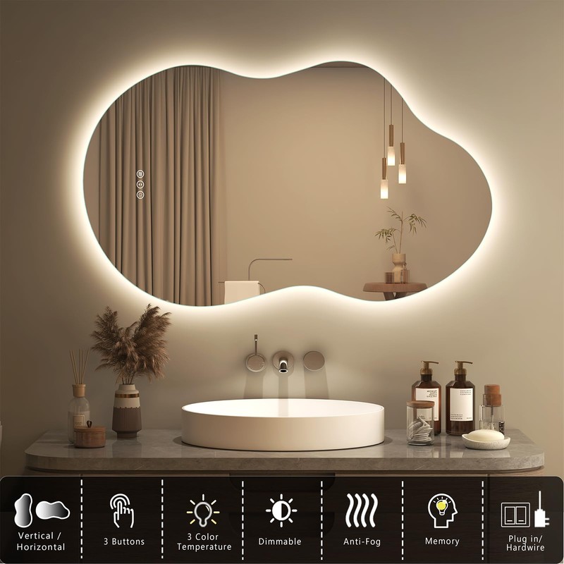 SMIROR Asymmetrical Backlit Bathroom Mirror with Lights 24 x 36,