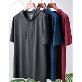 Liberty Pro 3 Pack: Men's Lightweight Short Sleeve Workout Hoodies, Athletic Dry Fit Hooded T Shirts for Gym Running (Set 3, Large)