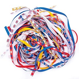 Baker Ross CN141 Red White and Blue Ribbon Value Pack for VE Day 80th Anniversary - Pack of 15, British Themed Arts and Crafts Supplies