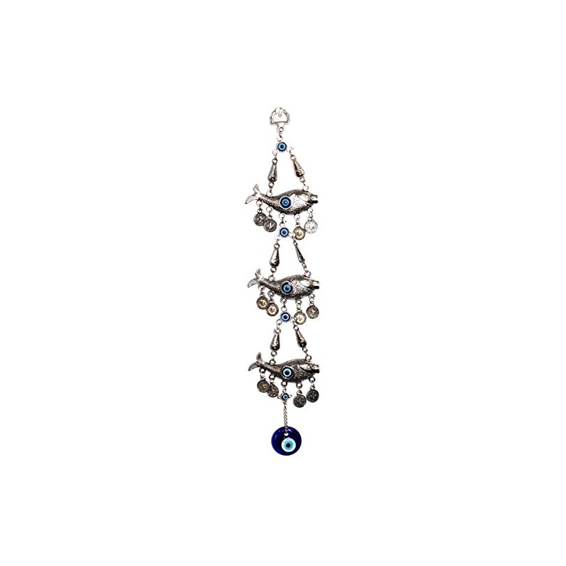 Turkish Blue Evil Eye (Nazar) 3 Lucky Carp Fish Amulet