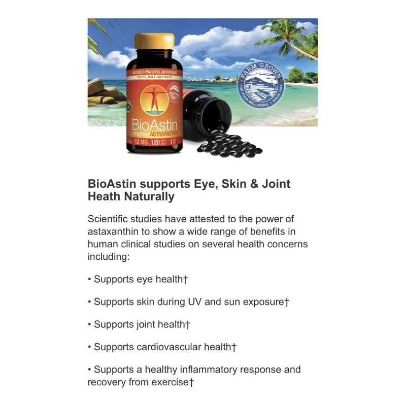 Hawaiian Astaxanthin 12mg (120 Capsules) - BioAstin Unflavored - Super