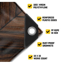 Core Tarps Extreme Heavy Duty 20 Mil Tarp Cover, Waterproof, UV Resistant, Rip and Tear Proof, Poly Tarpaulin with Reinforced Edges for Roof, Camping, Patio, Pool, Boat (Brown Wood/Black 12′ X 12′)