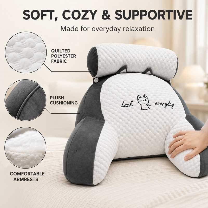 Ergonomic Reading Pillow for Bed, Sofa & Chair, Supportive Backrest