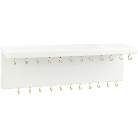 BELLE VOUS Jewellery Holder Wall - Jewellery Storage Jewellery Rail White Organiser Shelf with 24 Hooks - Jewellery Holder L 30.3 x W 7.3 cm - Rustic Necklace Storage, Bracelets, Earrings & Rings