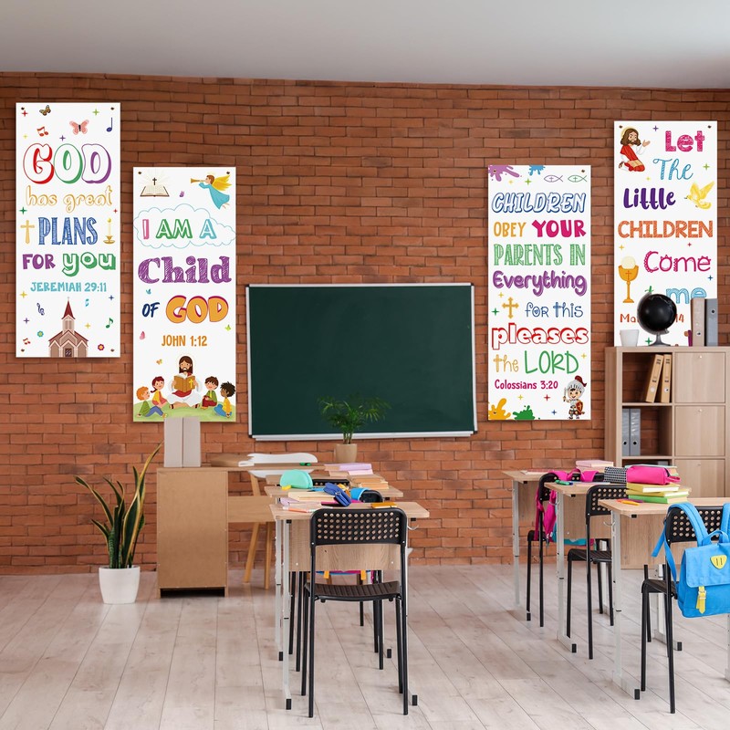 Tudomro 4 Pcs Sunday School Decor for Classroom School Bible