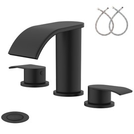 Ultimate Unicorn 8 inch Bathroom Faucet Matte Black, Waterfall Bathroom Sink Faucet Black with Metal Pop-up Sink Drain Stopper and 2 Supply Hoses,2 Handle Widespread Faucet for Vanity Sink 3 Holes