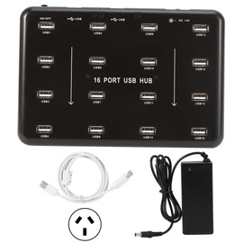 16‑Port Hub Industrial USB2.0 Expander Ultra‑High‑Speed 5V 3A Power Adapter(100‑240v)