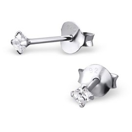 Clear Square Cubic Zirconia Stud Earrings with Crystal Stones 925 Sterling Silver - Extra Small (2mm)