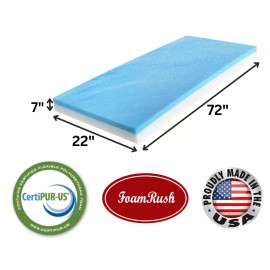 FoamRush 22" x 72" Cool Gel Memory Foam Seat Cushion Replacement Medium Firm USA - 7" x 22" x 72" Gel + HD