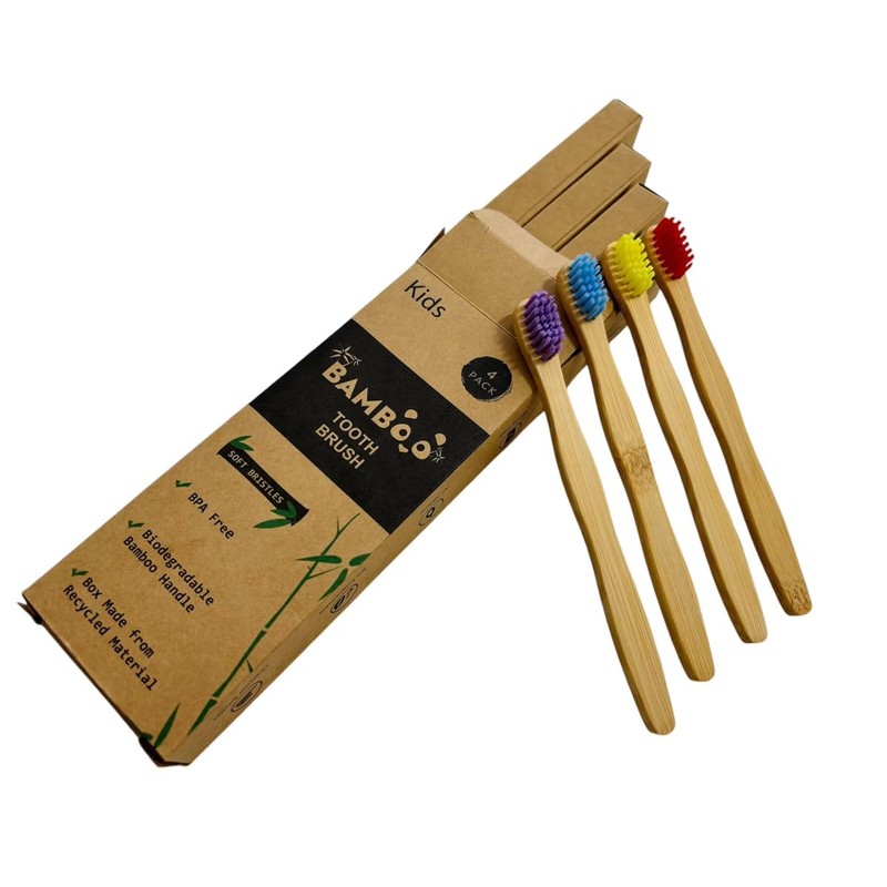 Organic Baby Bamboo Toothbrushes | 4 Pack | Soft Bristles