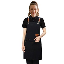 owiter Chef Apron for Men Women Canvas Aprons with 3 Pockets Cross Back Resistant Work Apron for Cooking (black)