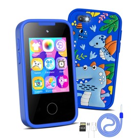 KAKTIN Kids Phone for Boys,Christmas Birthday Dinosaur Gifts for 3 4 5 6 7 8 years old Children,Touchscreen Learning Toys for girls age 3-11 with Dual Camera 8G SD Card (Dinosaur Blue)
