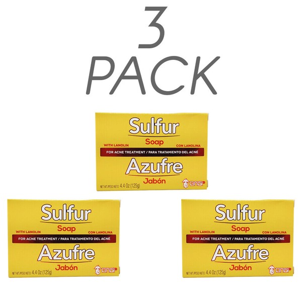 Grisi Sulfur Bar Soap. Face & Body Acne Treatment with Lanolin. 4.4oz. Pack of 3