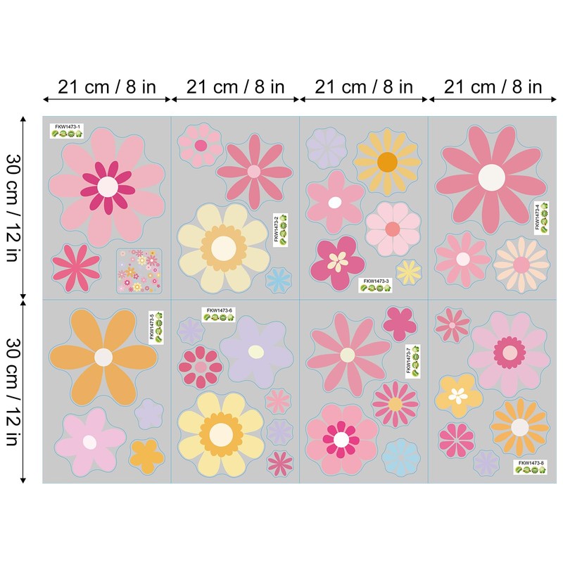 FUFUQUARE 8 Sheets Boho Pink Yellow Daisy Flower Wall Stickers