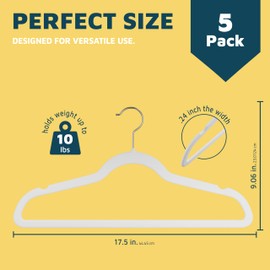 Lifemaster Velvet Clothes Hanger – with 360 Degree Swivel Hook and Non-Slip Shoulder Notch, Holds Up to 10 lbs, Heavy Duty Hanger Set, for Organizing Suit, Dress, Coat, and Clothes, Pack of 5, White